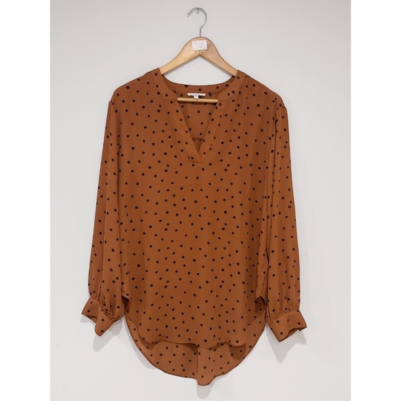 Maurices Women's Brown Black Atwood Tunic Polka Dot Blouse Size M - Picture 2 of 8